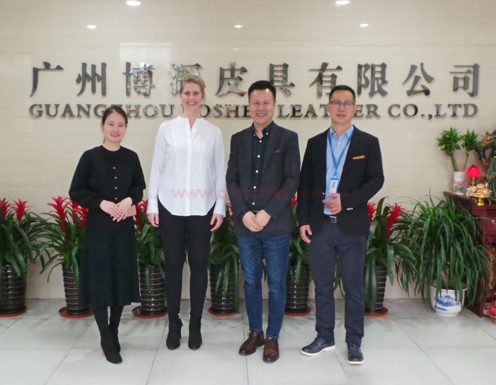 A European designers visited Guangzhou Boshen Leather Goods Manufacturer and negotiated about sample making
